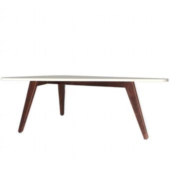 Mesa De Centro Triangular Poliespacios M3 Blanco Patas Nogal