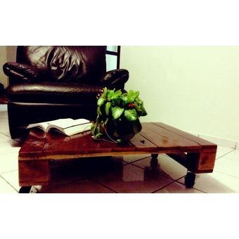Mesa de Centro Pallet Blu Amarelo-Nogal