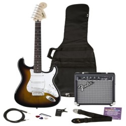 SQUIER STOP DREAMING START PLAYING! SET AFFINITY SERIES STRAT WITH FRONTMAN 10G AMP BROWN SUNBURST 120V 