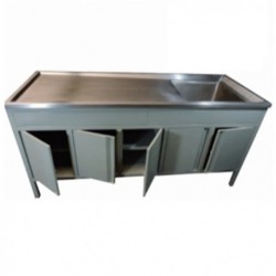 Mesa alta de 150 cm con fregadero derecho de acero inoxidable-Punto...