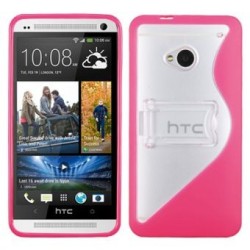 Funda Protector HTC One M7 Transparente con Rosa con Pie 