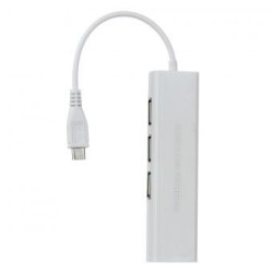 Micro USB de 3 Puertos USB 2.0 HUB + Interfaz RJ45 - Blanco 
