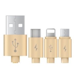 Cable USB 3en1 (V8 iphone Tipo C) - Gris 